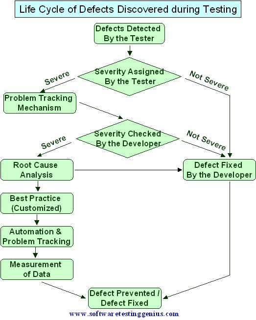 The life cycle of a defect detected by a tester during the software testing